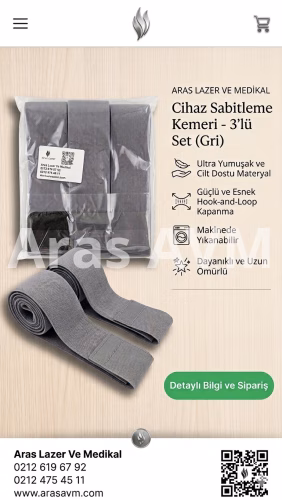 Aras Lazer Epilasyon Cihaz Başlık Sabitleme Kemeri - 3’lü Profesyonel Set (Gri)